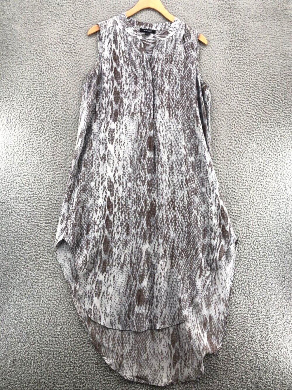 Acrobat Dress Womens Small Gray Snakeskin Silk Midi Sleeveless High Low Henley